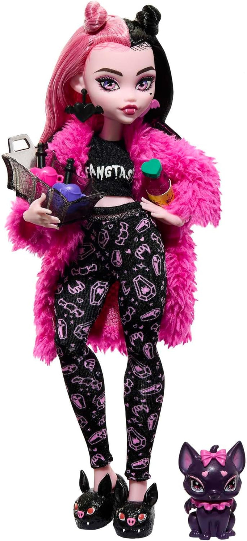 MONSTER HIGH Dukke og pyjamas Festtilbehør Draculaura Bat Count Fabelagtig dukke Pet Creepover Party HPY66 Dolls Naty Shop Single