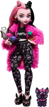 MONSTER HIGH Dukke og pyjamas Festtilbehør Draculaura Bat Count Fabelagtig dukke Pet Creepover Party HPY66 Dolls Naty Shop Single
