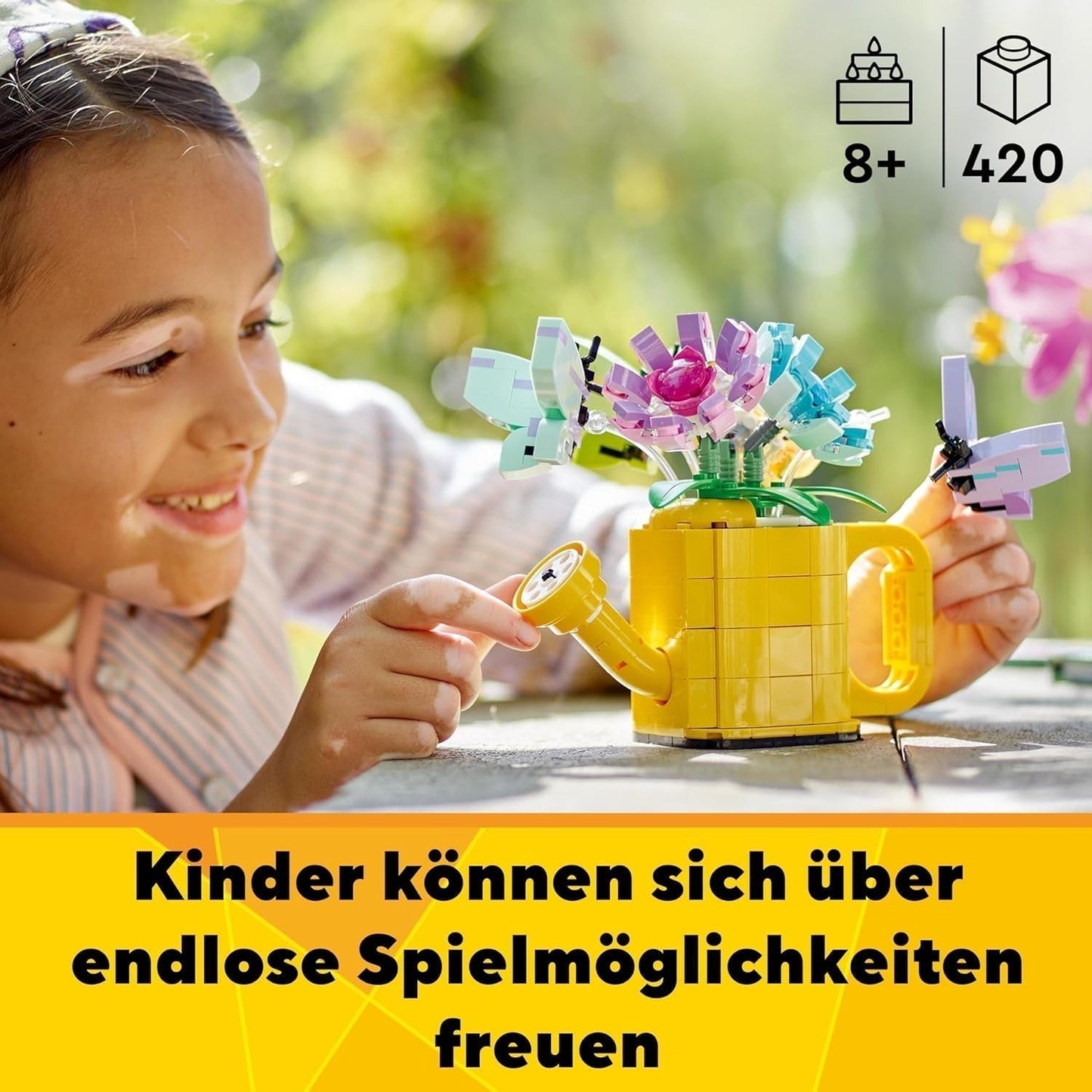 LEGO Creator 3I1 blomstersprinklersæt, dekoration til børneværelset, byg en sprinkler med en buket blomster, gummistøvler eller 2 legetøjsfugle, kreativ gave til piger og drenge 8 år gamle 31149 byggesæt Besuche den LEGO-Store