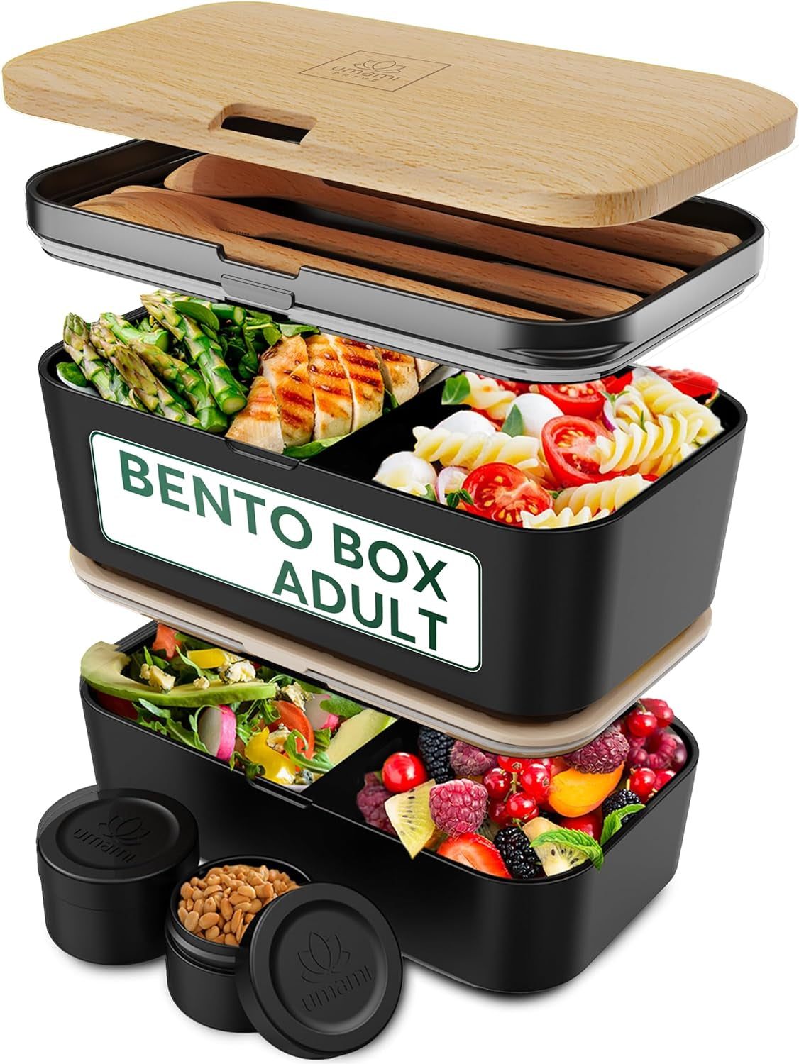 Umami madkasse til voksne, 4 bestik og rum Lækagesikker stabelbar Bento-kasse, voksenmadkasse, To-go-salatbeholder, Picnic-/kontormadkasse, koksgrå, 1500 ml Naty Shop Sort bøg madopbevaringskasser - 1500 ml L - 1500 ml kan stables inde i hinanden