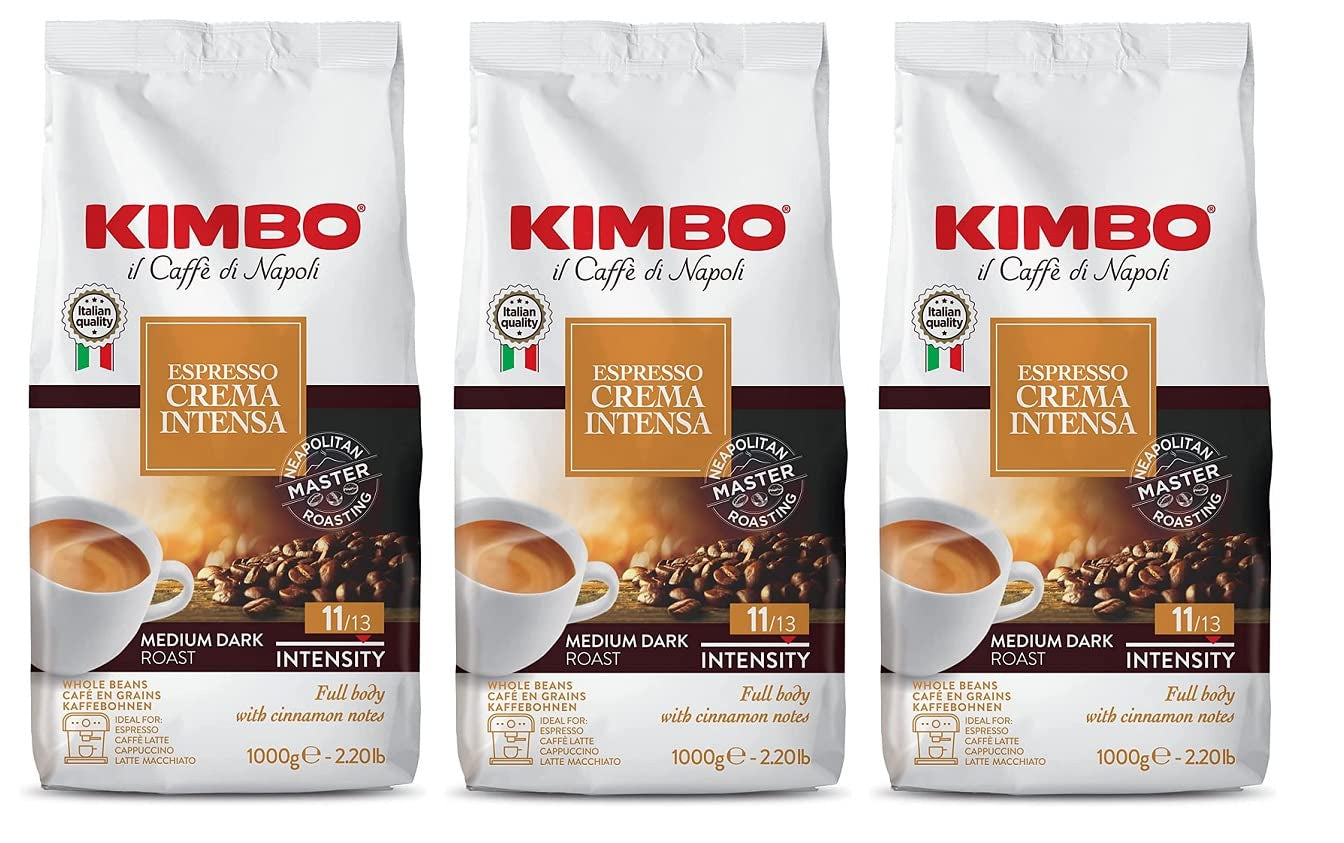 3x Kaffebønner Espresso Intens Creme, Medium Dark Rist, Hele Kaffebønner, 1 kg Pose, Kaffe fra Napoli