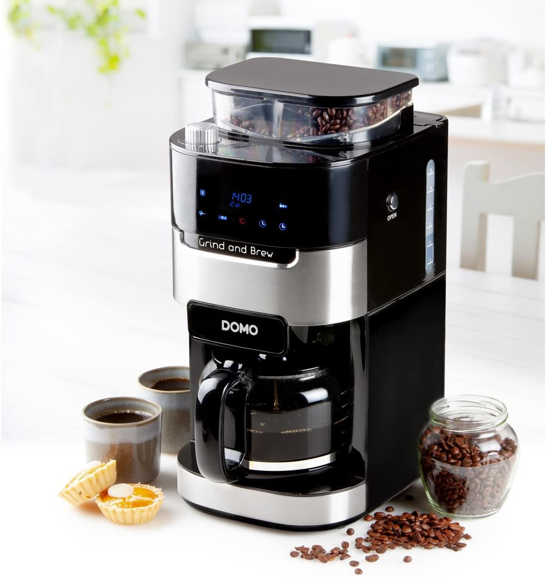 DOMO DO721K "Grind and Brew" espressomaskine - Bean-to-Cup funktion - LCD display - Til malet kaffe eller hele bønner - 1,5 L