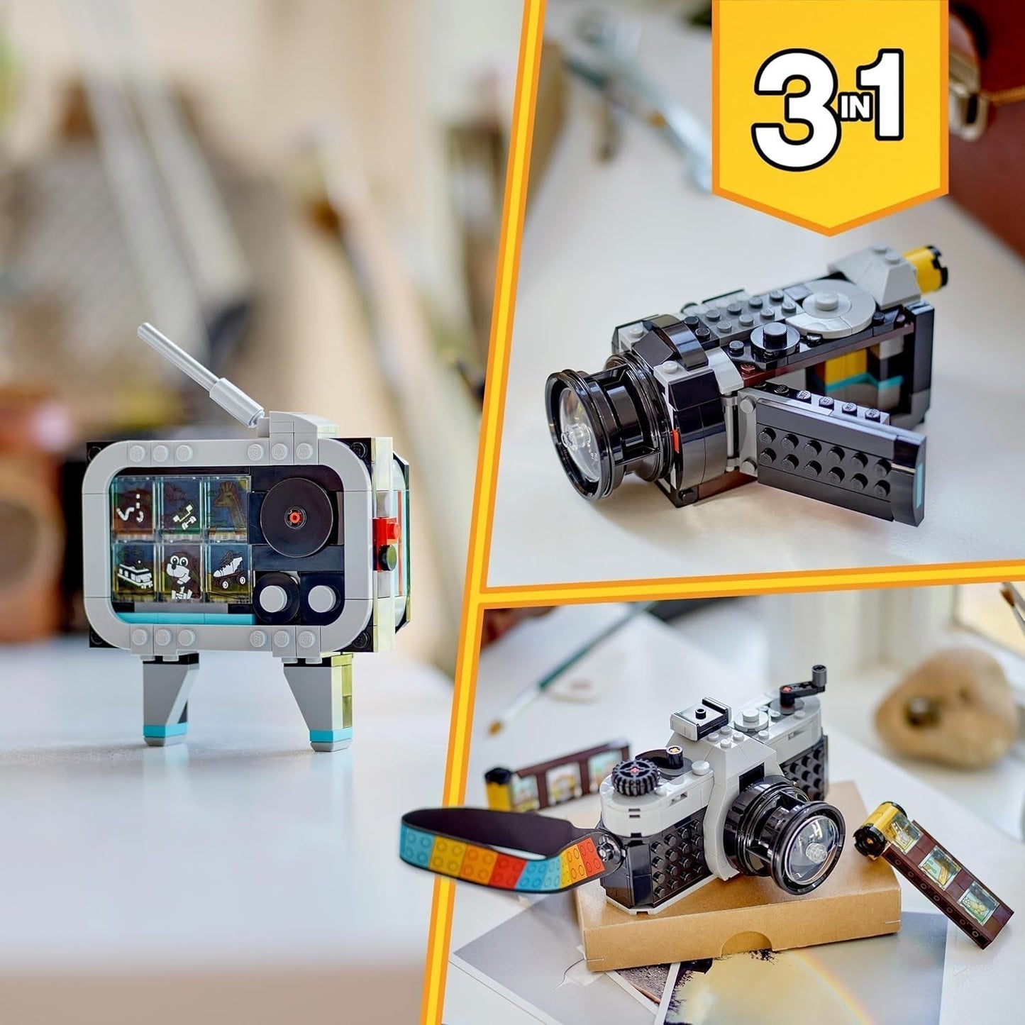 LEGO Creator 3In1 retro kameralegetøj, videokamera, tv-apparat, skrivebordsdekorationer til børn eller soveværelsestilbehør, fotografigaver til piger og drenge 8 år 31147 Byggesæt Besuche den LEGO-Store