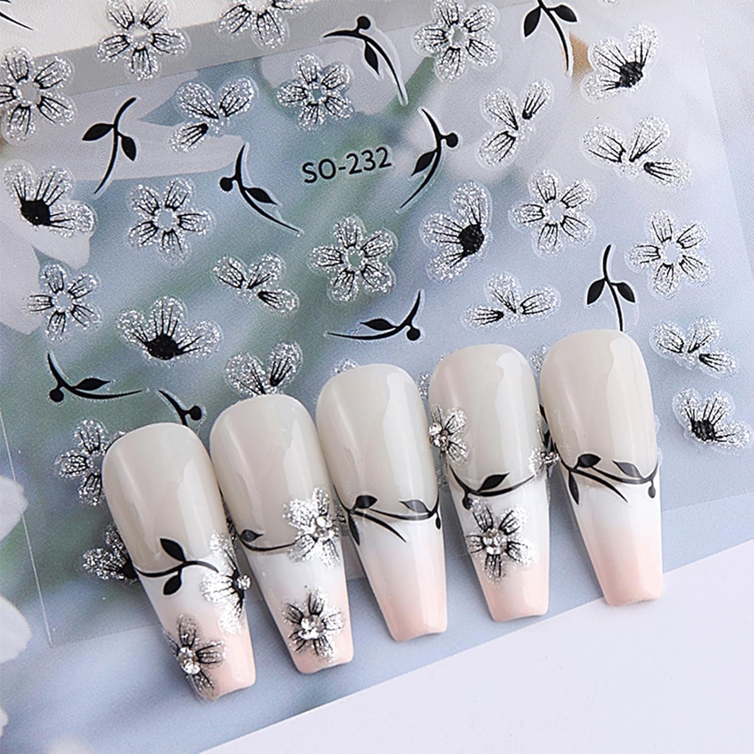 JMEOWIO 6 Blatt 3D Nagelsticker Blumen Nail Art Sticker Selbstklebend Nagelaufkleber 5D Stereoskopisk Frühling Sommer Blumen Dekoration Nageldesign Zubehör