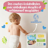 - Ökologische Diadeln, Größe 2 (3-6 kg) – natürlicher Ursprung, ohne Schadstoffe – 12 Stunden trocken, extrem saugfähig – hermestellung i Frankreich – 150 Einwegdiadeln – Pakke 1 måned