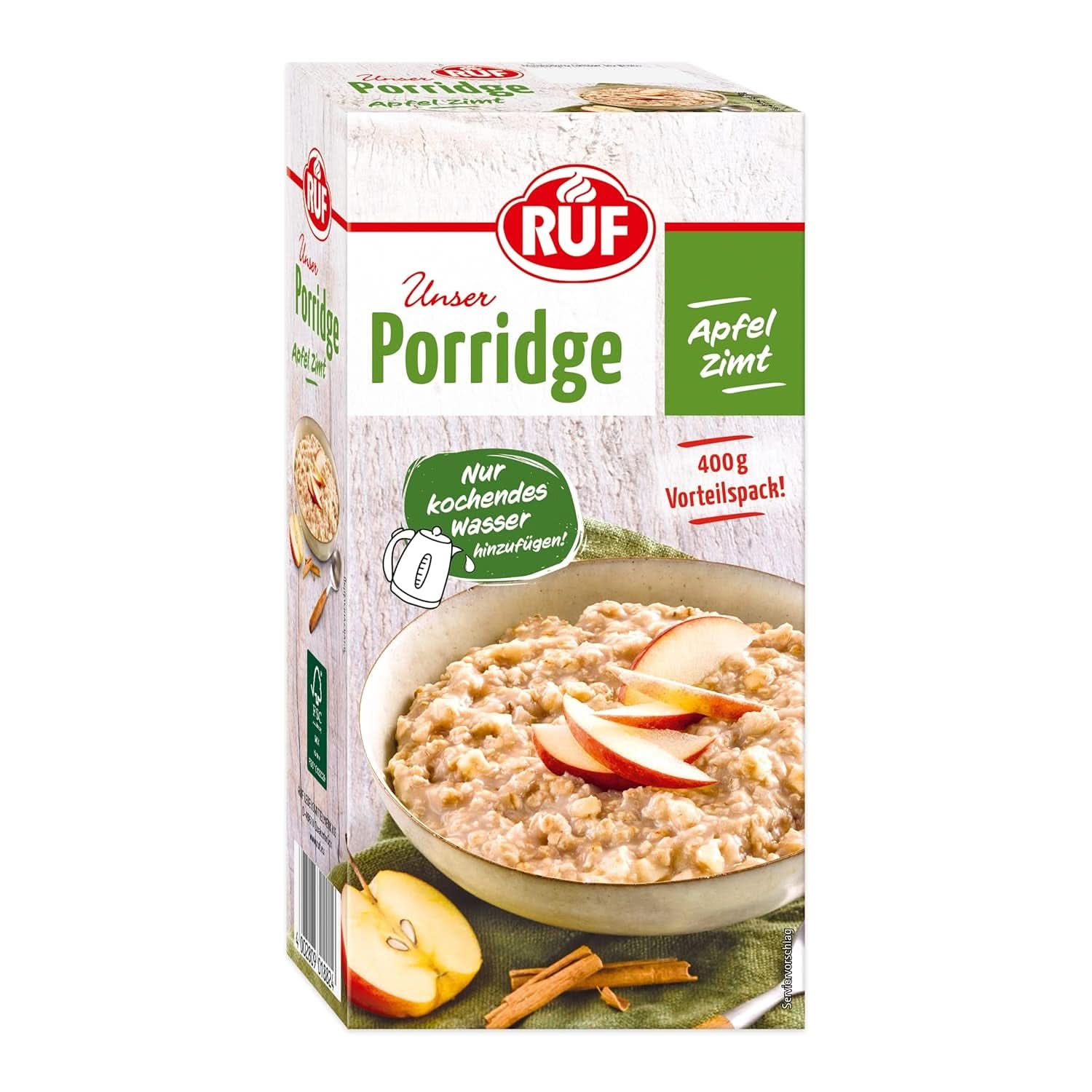 RUF Grød Æble Kanel, med hele havreflager, fin kanelsmag og tørrede æblestykker, 400 gram Naty Shop korn 400 gram Æble med kanel