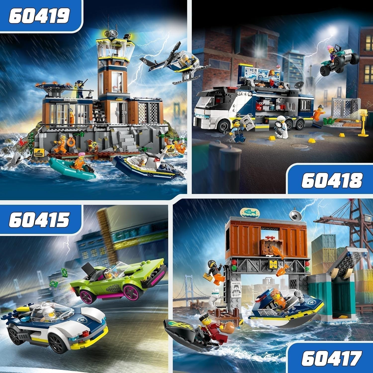 LEGO City Car Chase med politibil og muskelvogn, legetøjstog med 2 racerbiler, politigave til børn, drenge og piger fra 6 år, sæt med politimand og minifigurer Ganovin 60415 Byggesæt Besuche den LEGO-Store