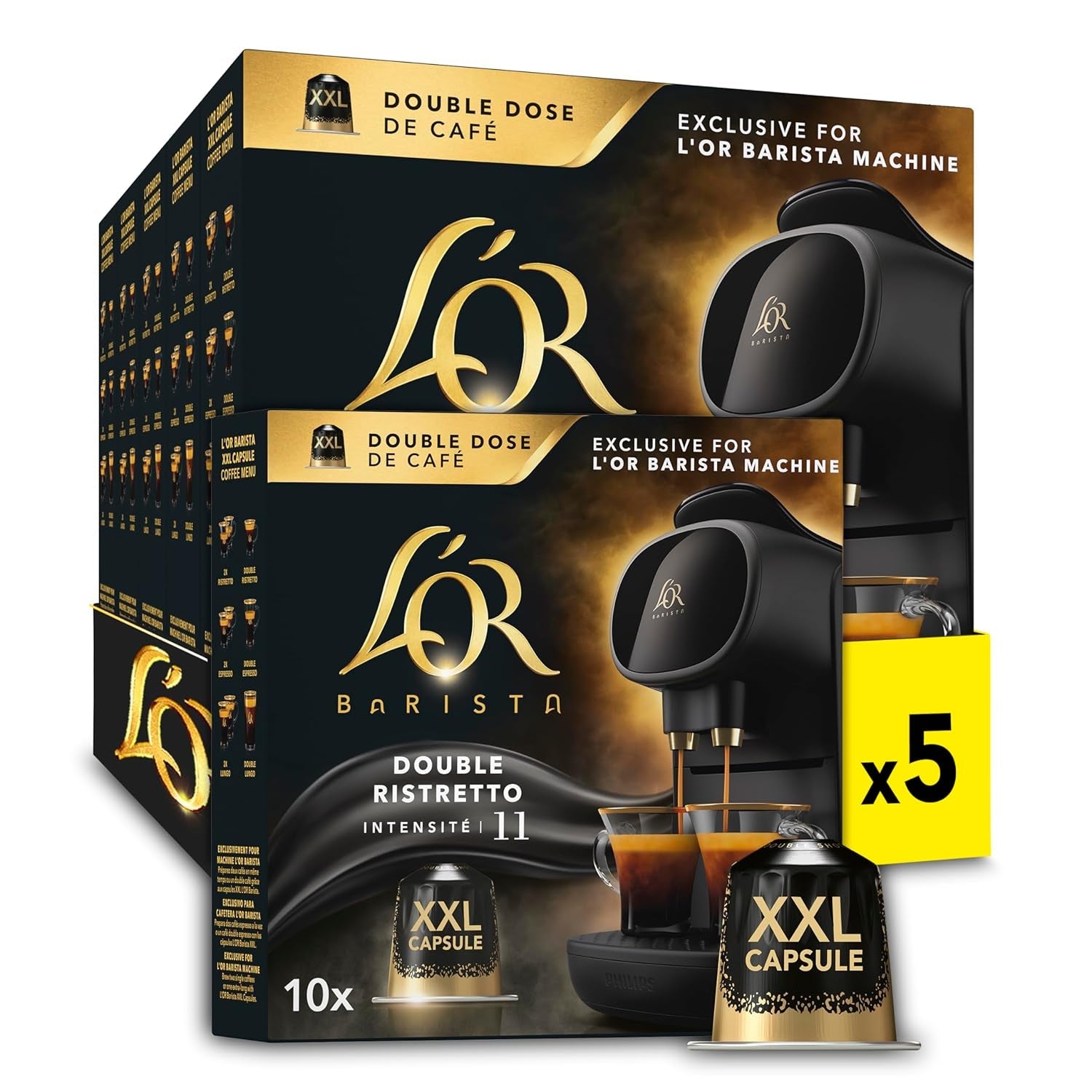L'OR Barista Kaffeekapseln Ristretto, eksklusivt til L'OR Barista Maschinen, 5er Pack, 5 x 10 Kapseln