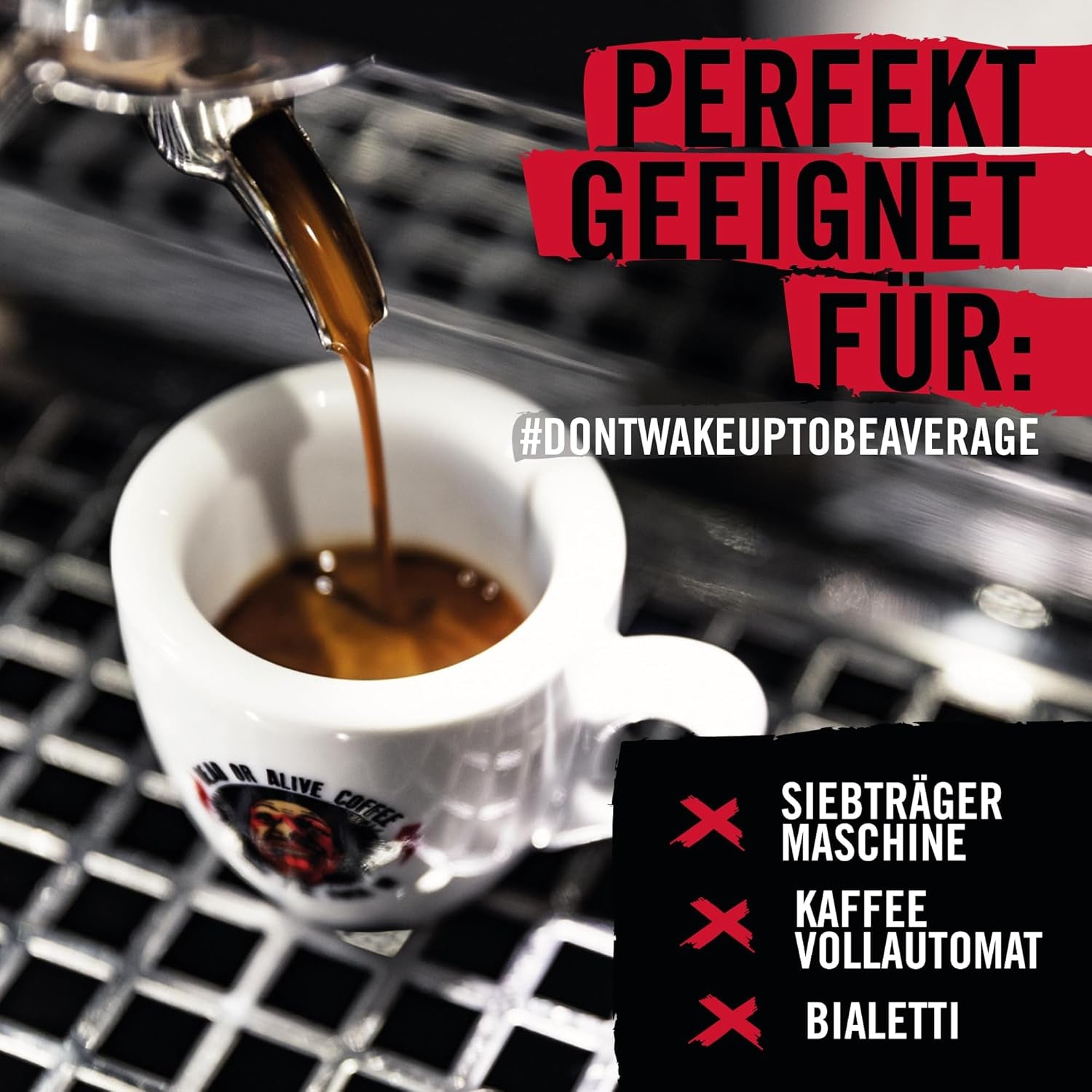 DEAD OR ALIVE Espresso No3 - Starke Espressobohnen 1kg - 100% Robusta - Kaffeebohnen für Kaffeevollautomat und Espressomaschine - Ganze Bohnen mit viel Koffein aus Italien - Kaffebønner