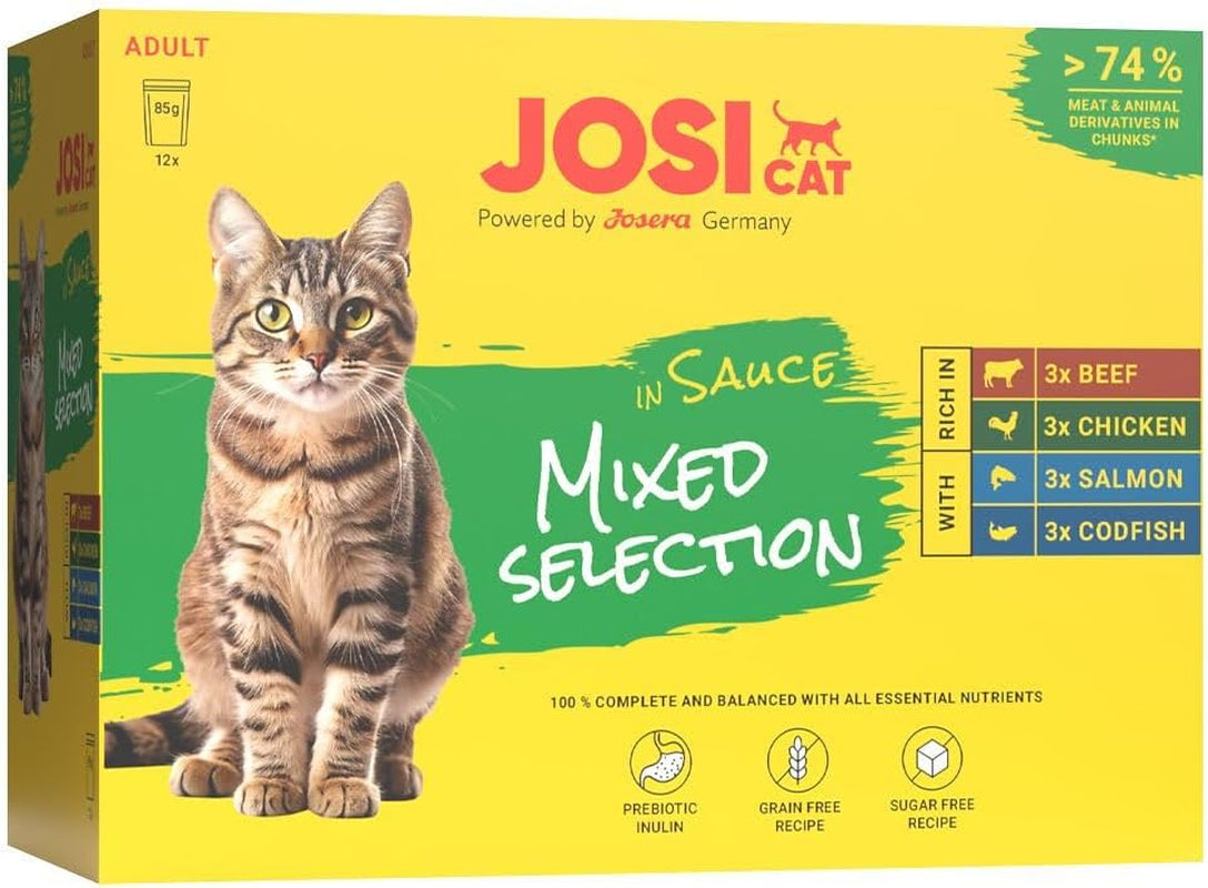 Multipak blandet udvalg i sauce (12 x 85 g) | Voksen | Premium vådfoder i sauce til udvoksede katte Multipack myth 4 Sorten | Ohne Konservierungsmittel | 12 pakke