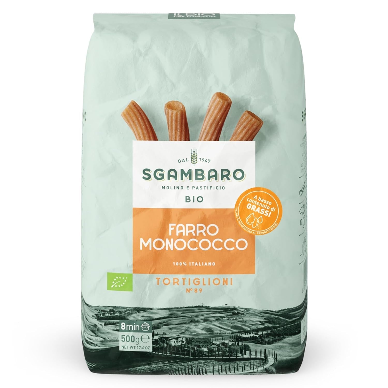 Økologisk Tortiglioni Pasta nr. 89 - 500g Fedtfattig hvedepasta – Lavt fedtindhold – Kilde til fibre og protein