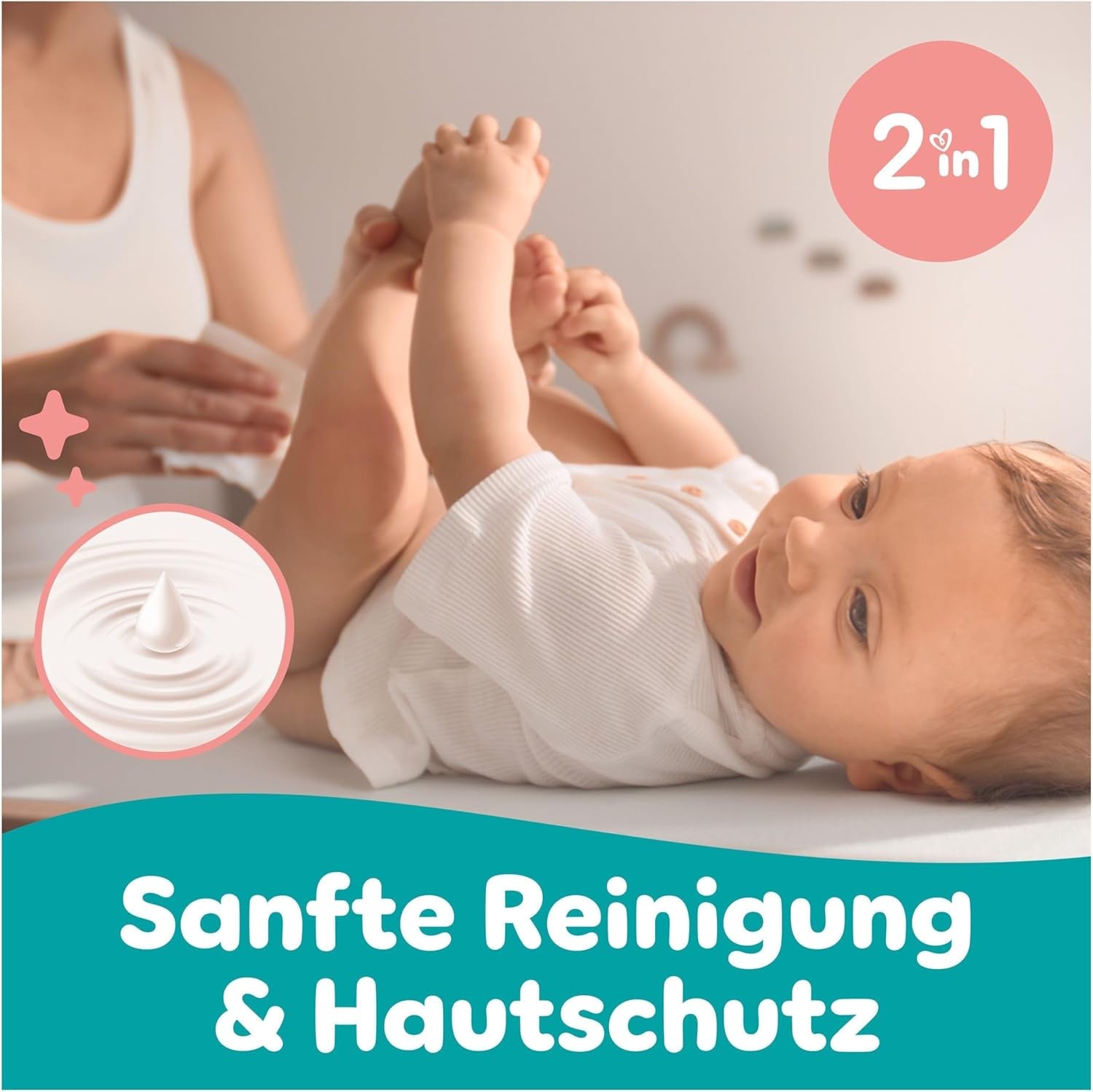 Pampers Sensitive babyservietter, 15 pakke med 80 servietter, 1200 babyservietter, 2-i-1 skånsom rensning og hudbeskyttelse