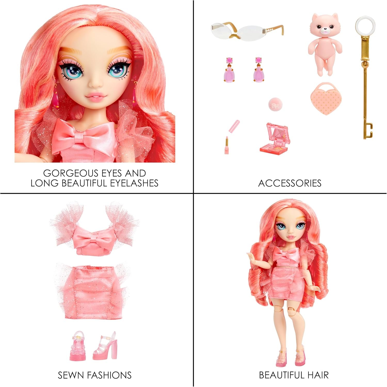 Rainbow High Fashion Doll - Pinkly Paige - Pink modedukke i et modetøj - med briller og over 10 farverige legetilbehør - Ideel til 4-12 årige og samlere