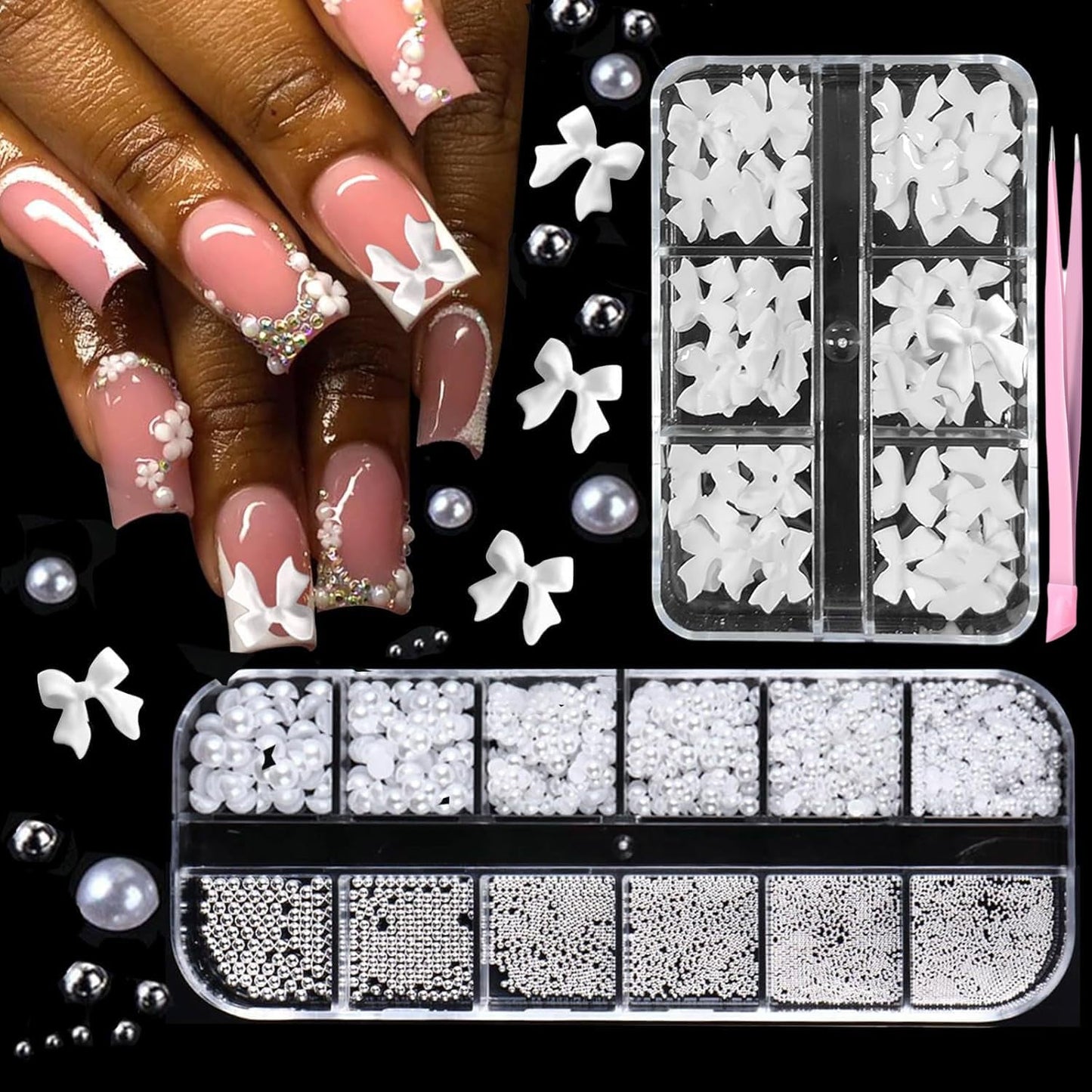 GZMAYUEN 920 stk Guld Sølv Flatback Perlen Für Nägel, Halbrunde Weiße Beige Nail Perlen, Kleine Halbrunde Flatback Perlen Für DIY Nail Art Decor
