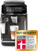 PHILIPS automatisk espressomaskine 3300-serien - 6 drinks, moderne farvetouchskærm, LatteGo mælketilberedningssystem, SilentBrew, 100% keramisk kværn, AquaClean-filter. Sort krom (EP3347/90)