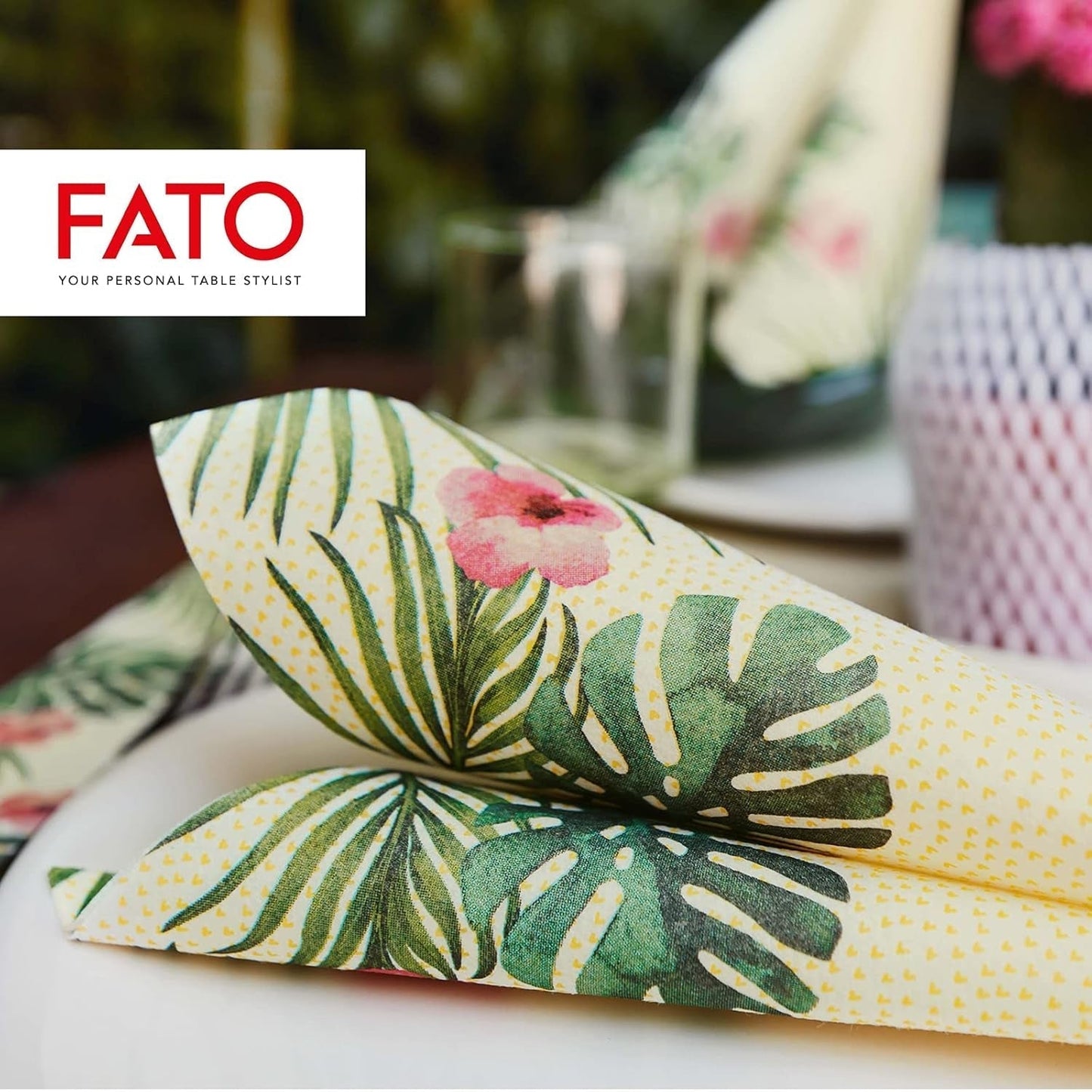 Fato - Tørre papirservietter, airlaid, tekstileffekt, pakke med 50 servietter, 40X40 foldet i 4 format, Tropicana Decor