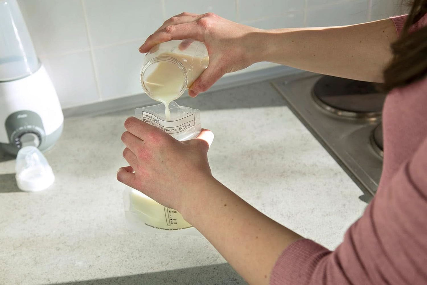 BF100 Opbevaringspose til modermælk - Taske til modermælk - kapacitet 220 Ml - 100 stk - Gennemsigtig mad og ammetilbehør Bebe Naty Shop