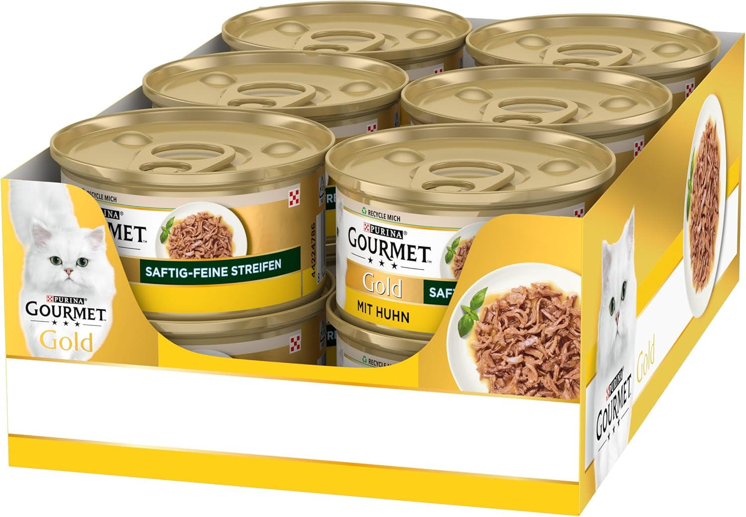 Gourmet-guldsukkulenter, fine strimler, våd kattefoder med kylling, pakke med 12 (12 x 85 g)