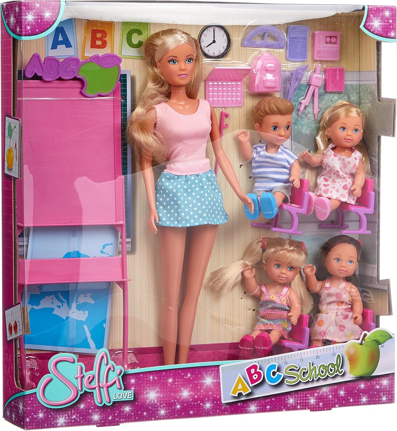 Simba - Dukke Steffi Love Skolepige - Dukke 29 cm - Billede og tilbehør + 4 elever - 105730472002