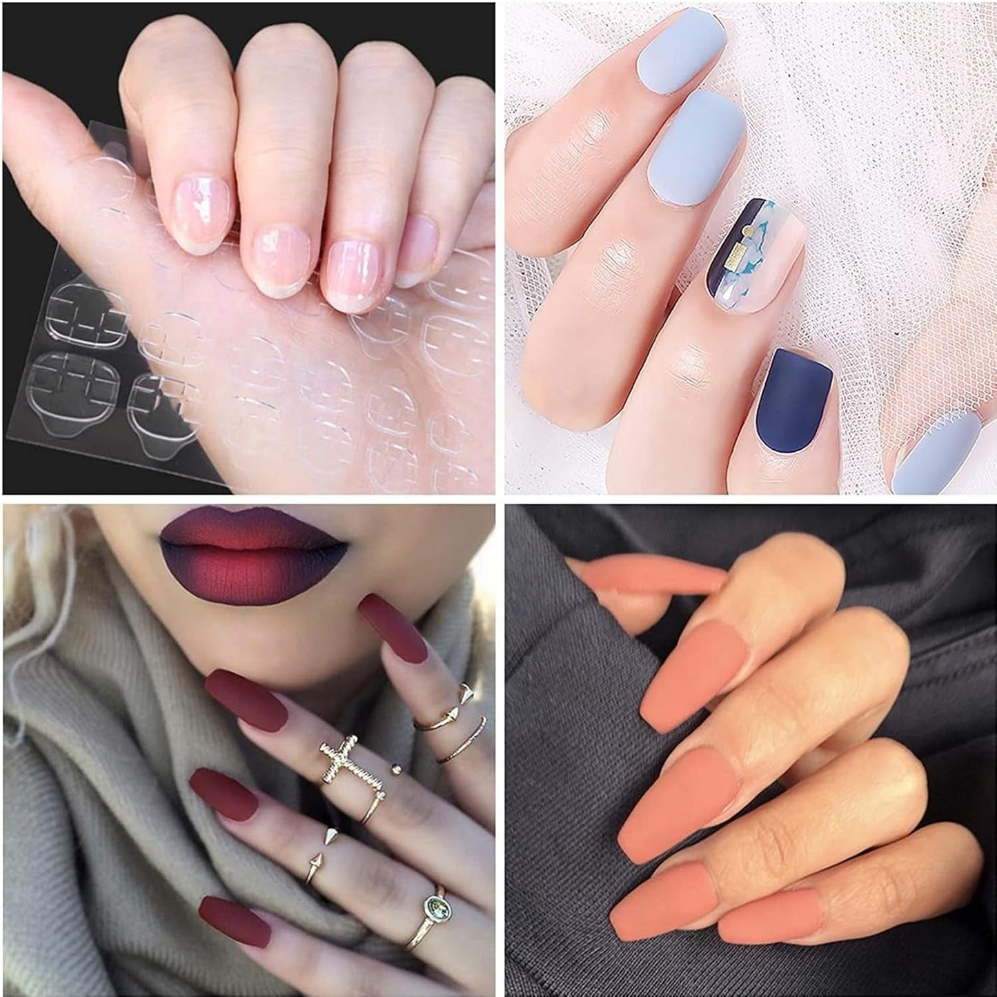 100 stk. Nail Art-skabeloner Modelleringsskabeloner Selvklæbende med 4 ark Klarklæbende neglepuder og 3 neglefiler Gel-negleforlængertilbehør til kunstige negle