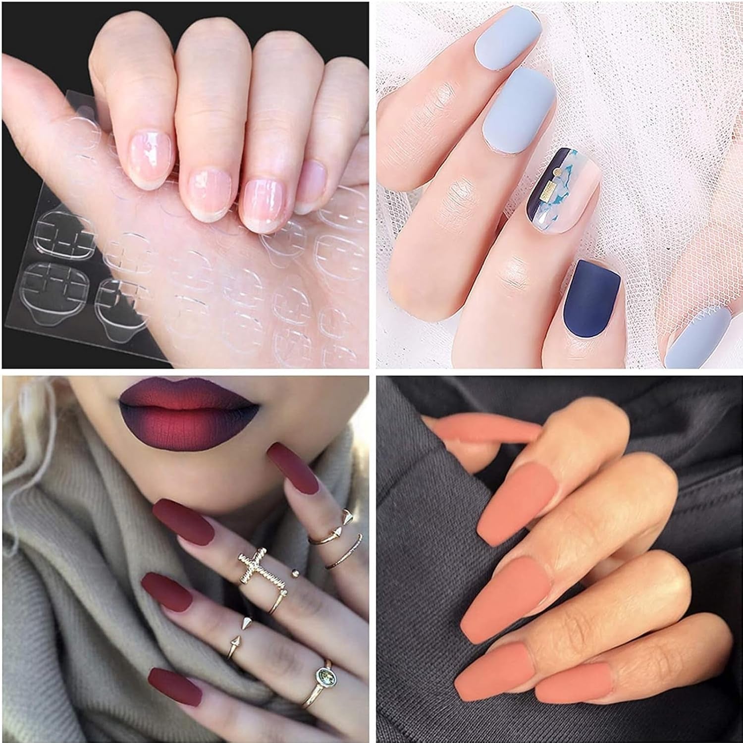 100 stk. Nail Art-skabeloner Modelleringsskabeloner Selvklæbende med 4 ark Klarklæbende neglepuder og 3 neglefiler Gel-negleforlængertilbehør til kunstige negle