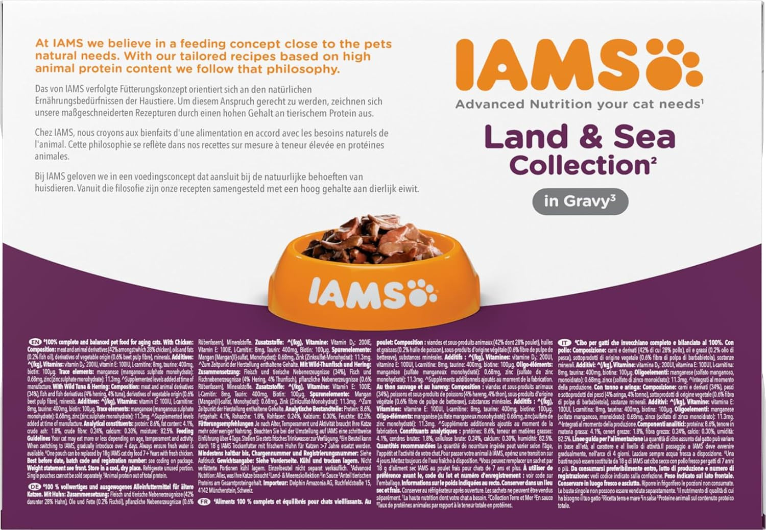 IAMS Delights Vådfoder til seniorkatte - Multipak med kylling og fisk i sauce, højkvalitets vådfoder til katte ældre end 7 år, 12 x 85g