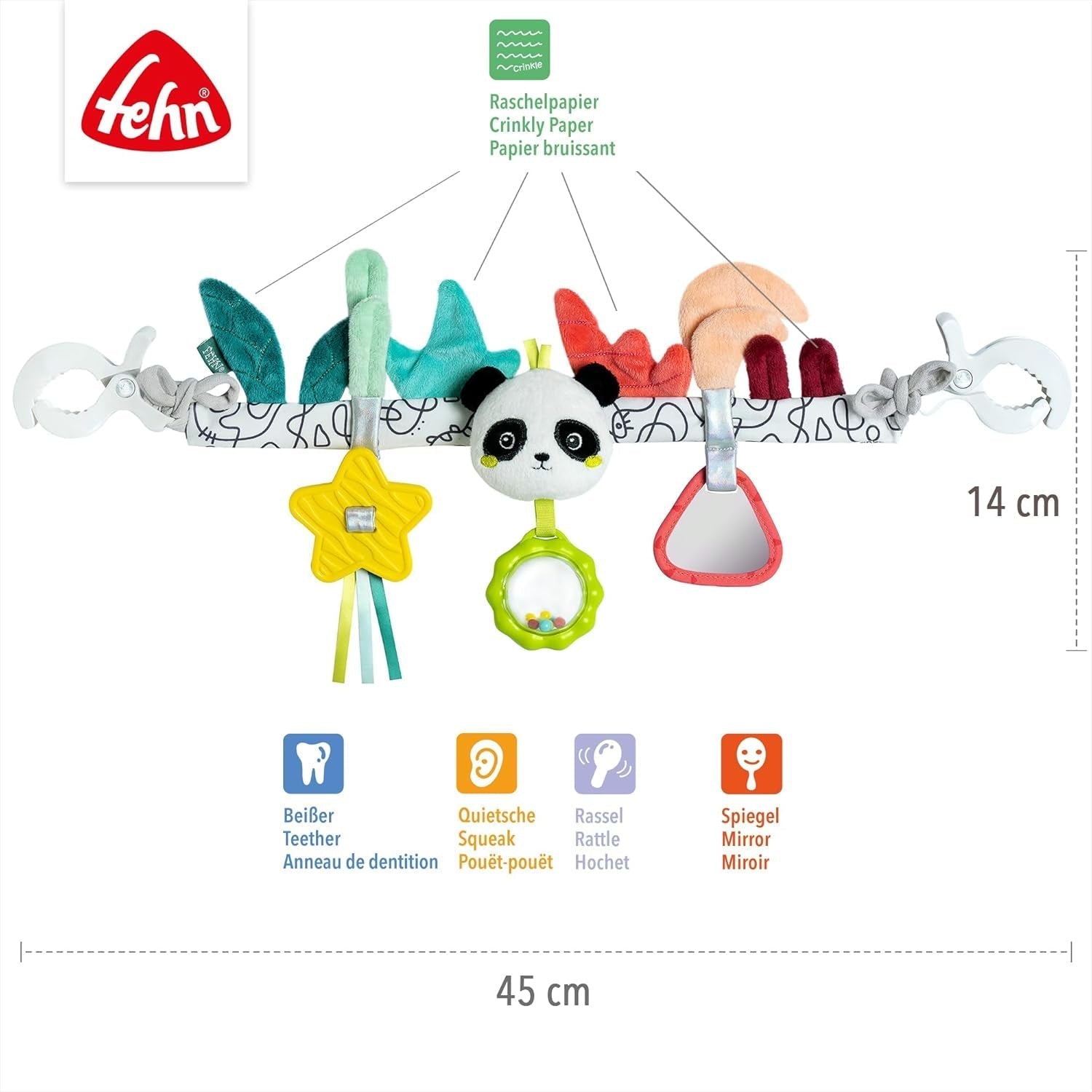 Fehn babymobilkæde Panda Baby Mobile - babymobilkæde med søde figurer - fleksibelt hængende babylegetøj - barnevognslegetøj til babyer og småbørn fra 0+ måneder Babylegetøj Naty Shop