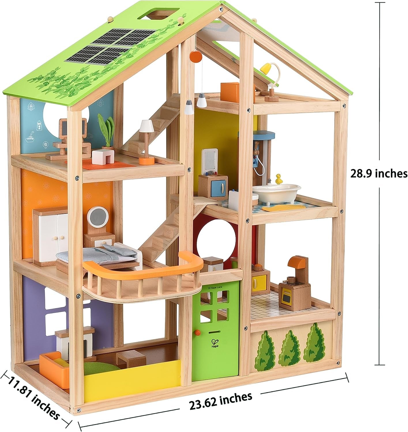 Hape Four Seasons Wooden Doll's House Prisvindende tre-etagers dukkehus med møbler, tilbehør, bevægelige trapper og vendbart tag til hver sæson Dukkehuse Naty Shop