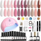 Modelones 35 stk Gel neglelak sæt, UV neglelak sæt med 48W lampe, nøgen brun hvid pink gel neglelak sæt, UV gel negle lak sæt med top coat base negle studio sæt