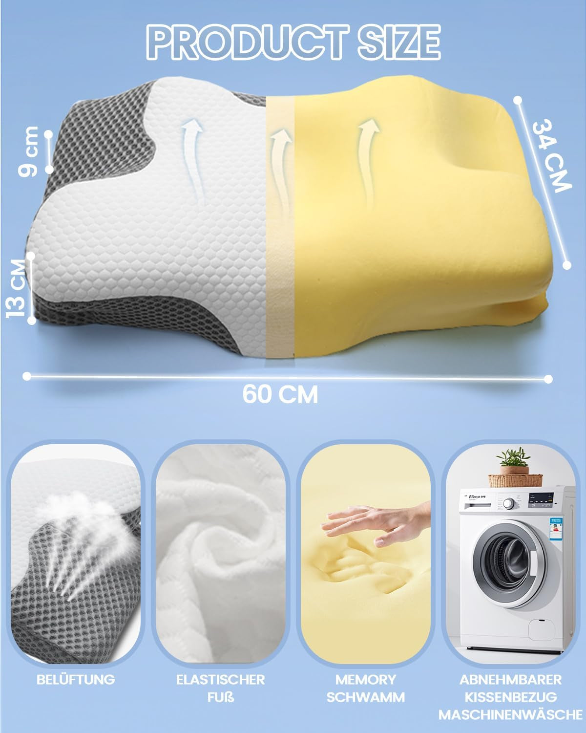 2 i 1 Nakkepude Pude Memory Foam Pude Ergonomisk ortopædisk pude 2 Sovehøjde Nakkestøttepude til side / ryg / mavestøtte Cervikal ortopædiske puder Naty Shop