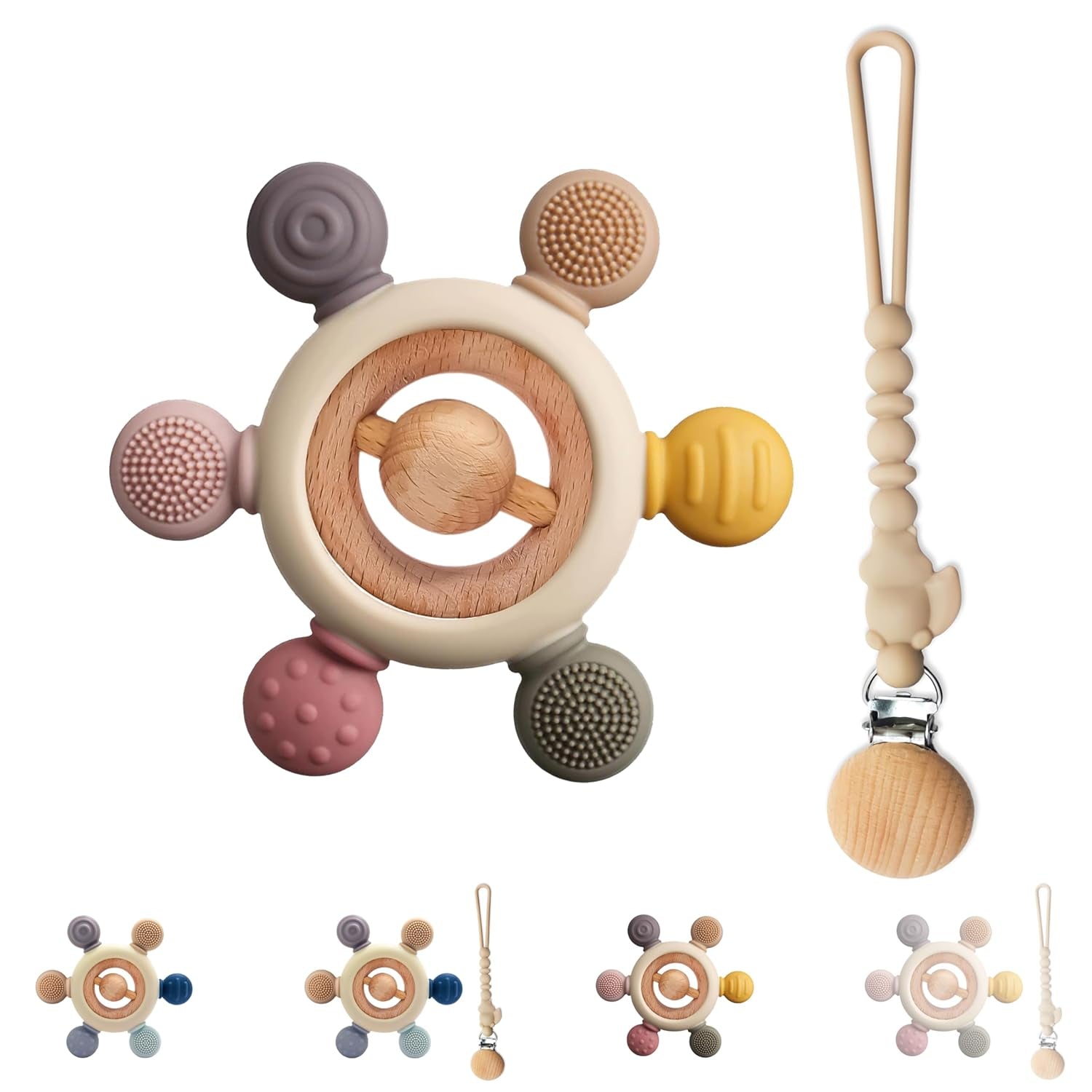Babybitring med suttekæde - Brændselhjælp - Babylegetøj 0-6 måneder - Nyfødte essentielle ting - BPA-frit børnelegetøj - gaveideer til spædbørn