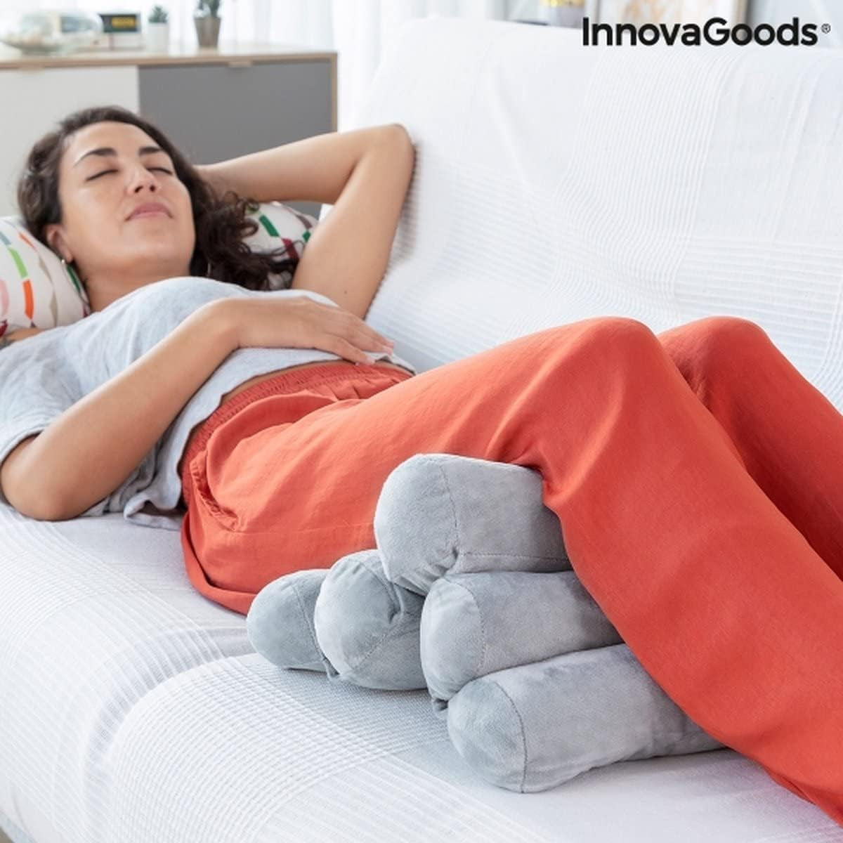 Innovagoods® 5-modul multifunktionel ergonomisk rørpude, foldbar, robust og holdbar, fløjlsdesign, bomuld/Pp-materiale, ideel til kontor, hjem, fjernarbejde, bil. Naty Shop standard puder