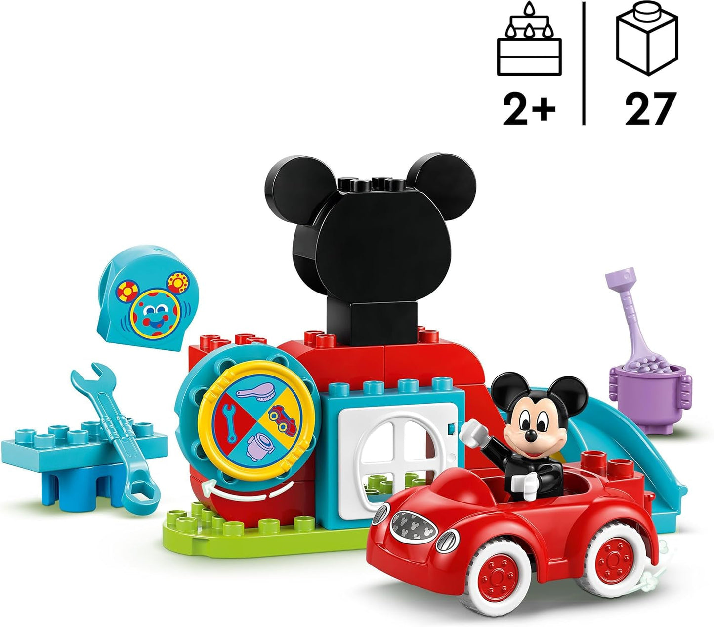 LEGO DUPLO - Disney Mickey's klubhus og bil - pædagogisk legetøj til førskolebørn - byggesæt med 2 minifigurer, inklusive Mickey Mouse og Computer Toodles - gaveide til drenge og piger fra 2 år 10454 Byggesæt Beuche den LEGO-Store