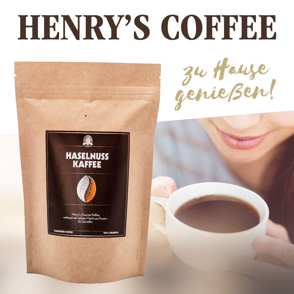 Henry's hasselnøddekaffe 1000g - Raffineret gourmetkaffe med de fineste smagsvarianter - håndværkerristet - premium kaffebønner