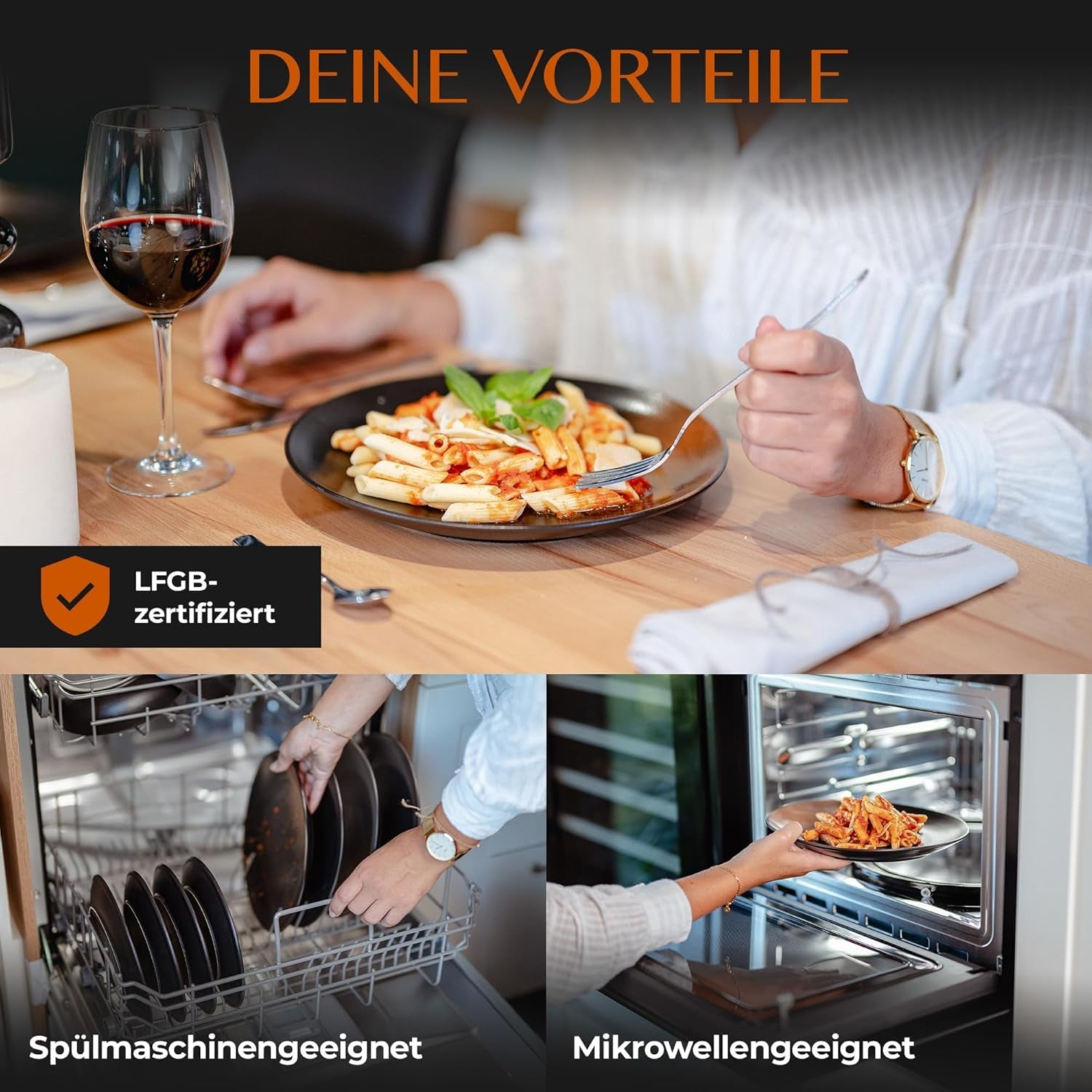 12-delt spisestel i stentøj - Prairie Line - Elegant design i brune/sorte toner, sæt med 4 middagstallerkener, 4 desserttallerkener og 4 middagstallerkener/Premium Collection