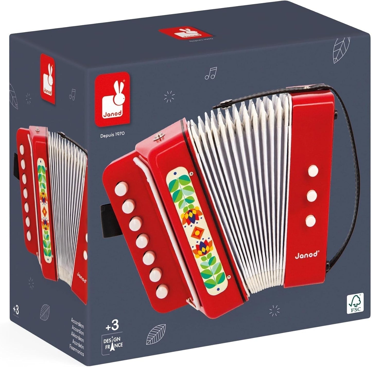 Janod - Harmonika Gioia - Musikinstrument til børn - Rollespil og tidlig musikalsk undervisning - Med rem - Fra 3 år, J07654 Jucarii Bebe Naty Shop