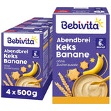 Aftengrød med kiks og bananer (4x500g), mælkegrød fra 5 måneder, uden tilsat sukker, med værdifulde mineraler og vitaminer, meget mættende