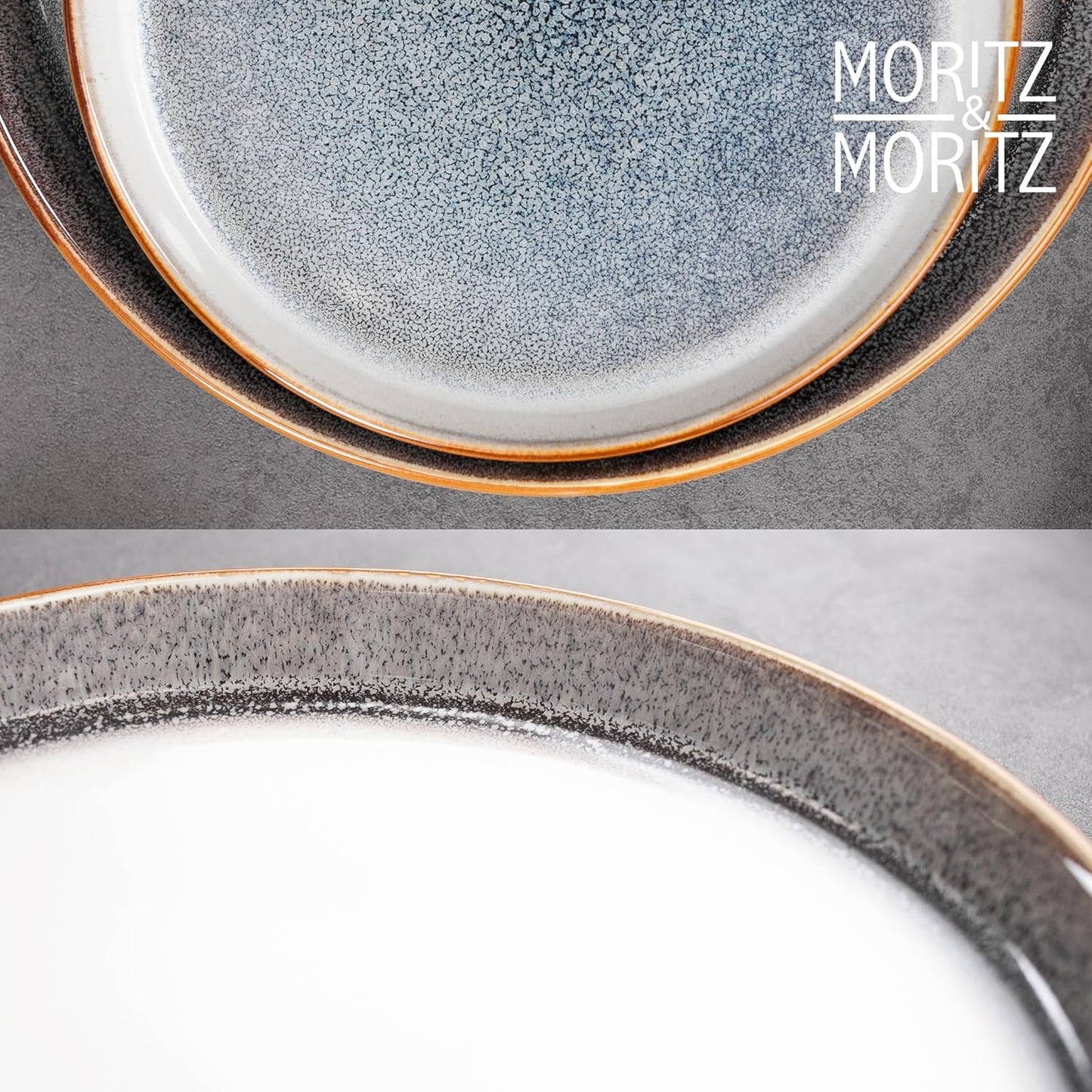 Moritz & Moritz TARENTO 24-delt servisesæt til 6, grå - Elegant højkvalitetstallerkensæt i stentøj - Spisestellet indeholder 6 middagstallerkener, 6 desserttallerkener, 6 middagstallerkener og 6 kopper
