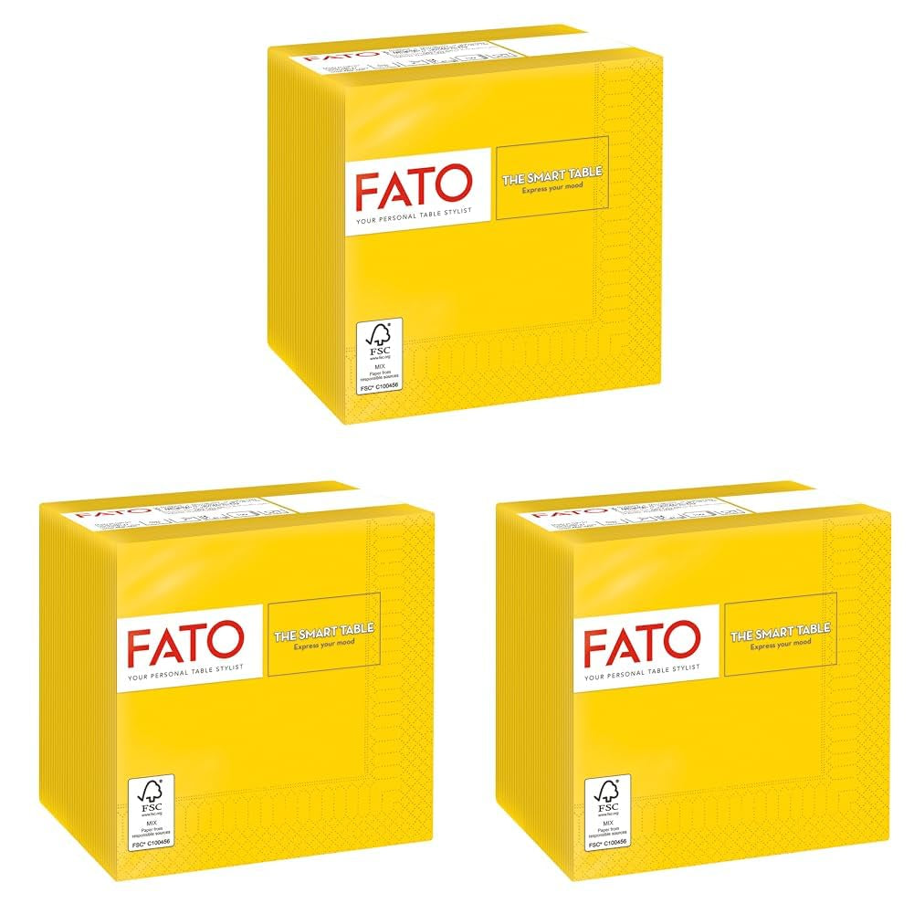 , Engangspapirservietter, ideelle til forretter og cocktails, pakke med 100 servietter, størrelse 24X24, 4-lags, 2-lags, gult, 100 % rent cellulosepapir, Fsc-certificeret (pakke med 3)