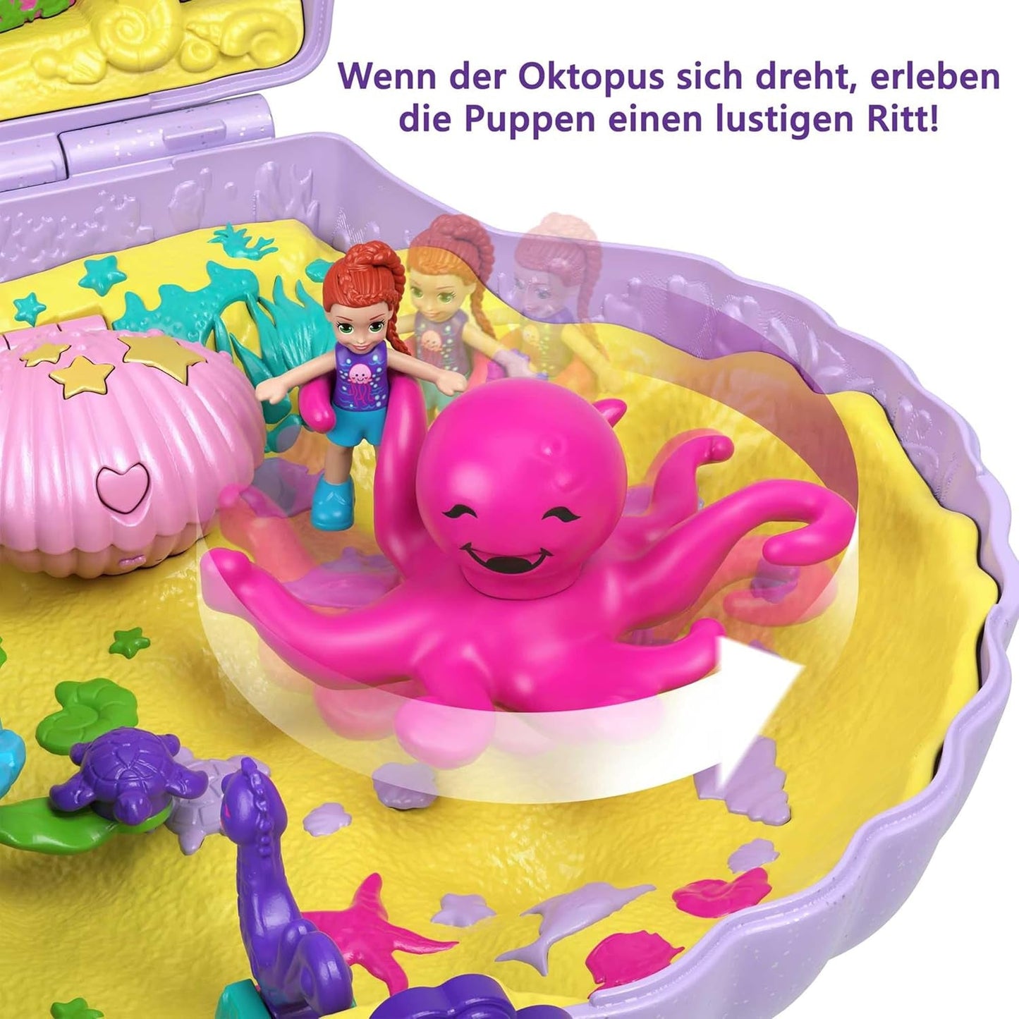 Polly Pocket Opbevaringsboks Muslingeskalstaske med 2 dukker og 1 ubåd Polly Pocket Mermaid Legetøj Age 4+ GNH11