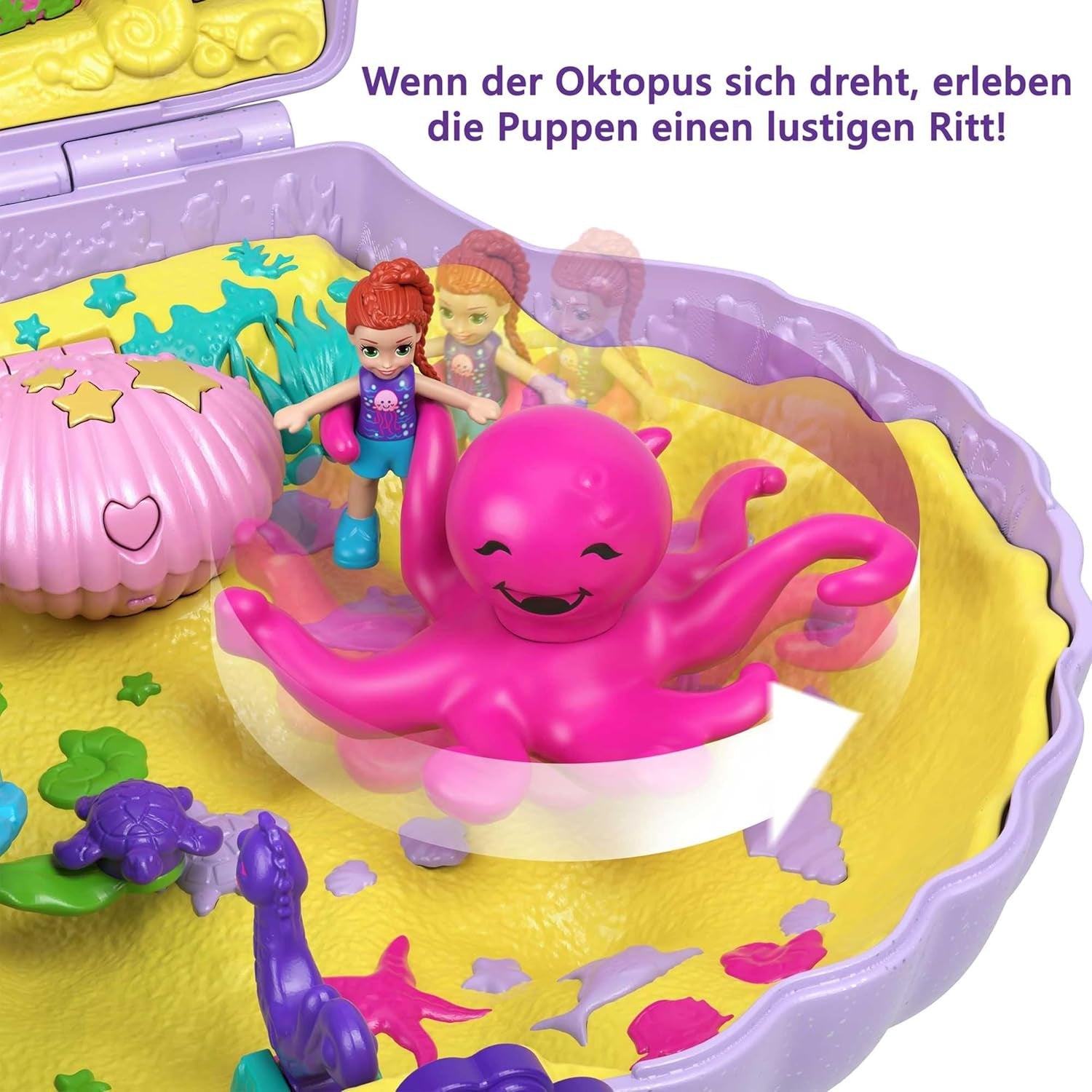Polly Pocket Opbevaringsboks Muslingeskalstaske med 2 dukker og 1 ubåd Polly Pocket Mermaid Legetøj Age 4+ GNH11