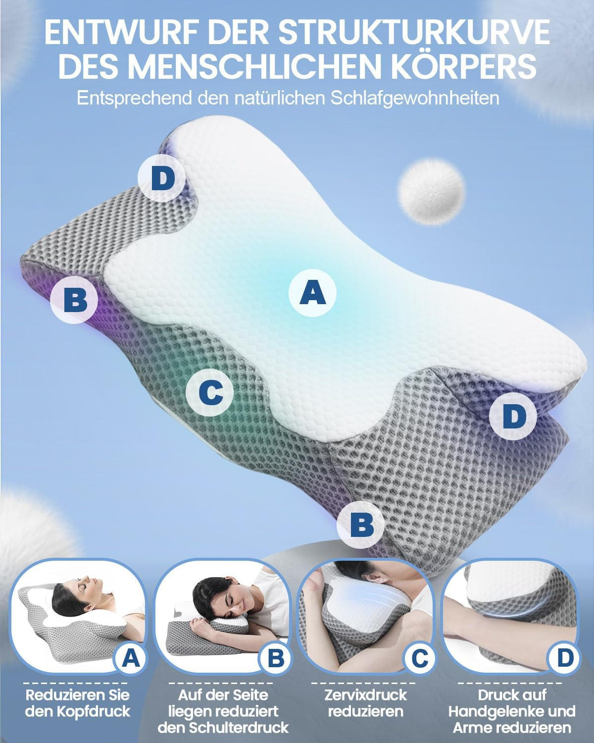 2 i 1 Nakkepude Pude Memory Foam Pude Ergonomisk ortopædisk pude 2 Sovehøjde Nakkestøttepude til side / ryg / mavestøtte Cervikal ortopædiske puder Naty Shop