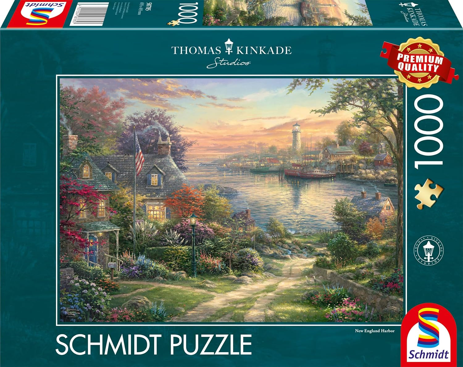 Schmidt Spiele 58785 Thomas Kinkade, New England Harbor, puslespil 1000 brikker, farverigt puslespil Naty Shop Standard titel