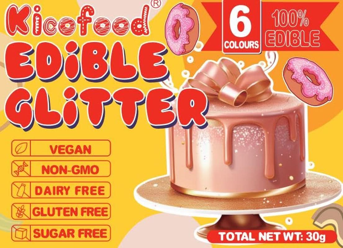 Spiselig glitter, sæt med 6 nuancer, 5 gram Glitter Naty Shop