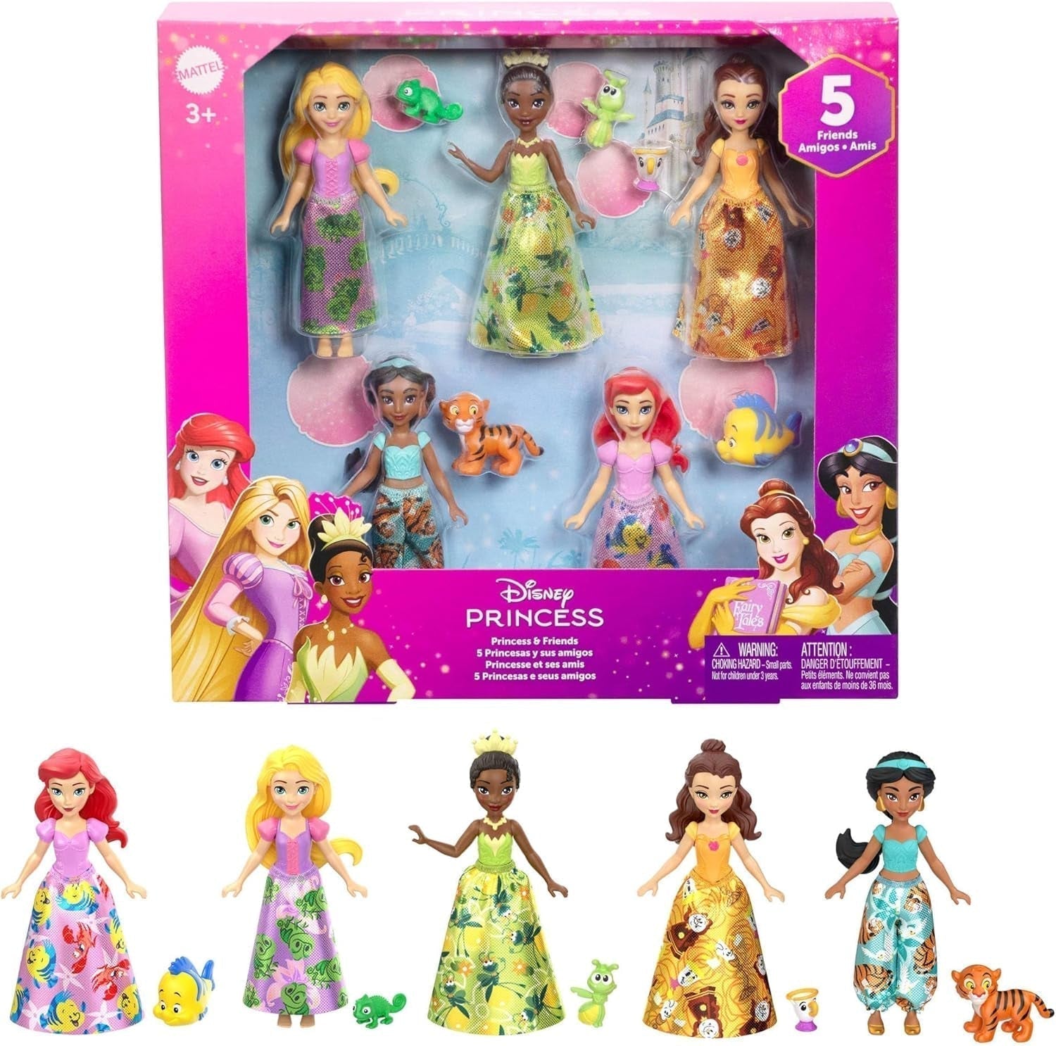 Mattel Disney Princess forvandler legesætvogn til slot med lille nordlysdukke, 3 etager, 6 legeområder, 4 figurer, møbler og tilbehør HWX17-dukker Naty Shop-vennesæt