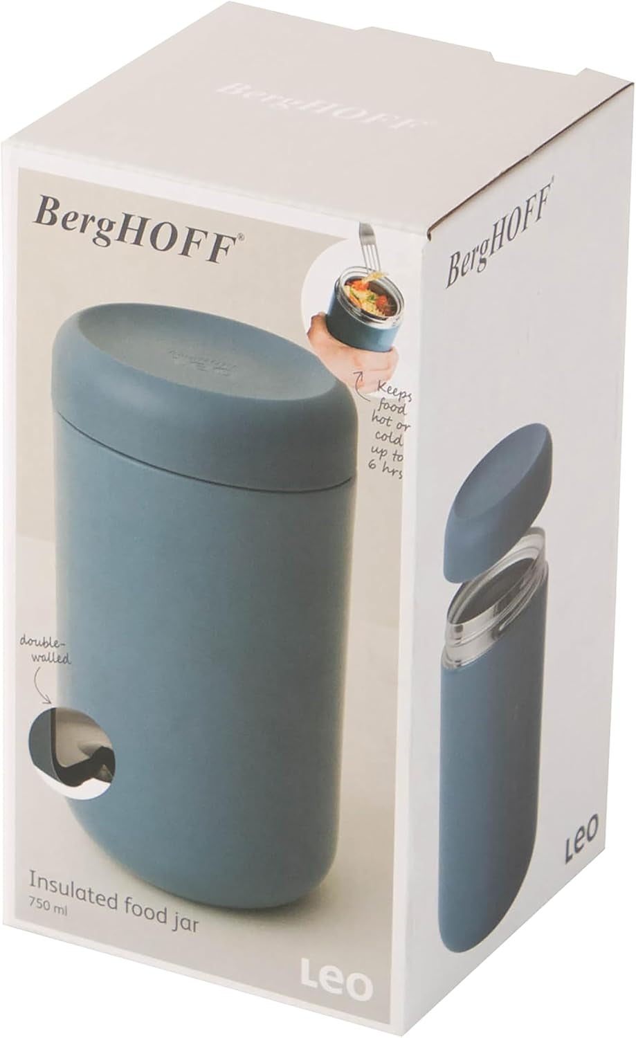 BergHoff isotermisk madbeholder 0,75 l (termisk beholder, holder mad + drikkevarer varme eller kolde i op til 6 timer, lavet af rustfrit stål, varmebevarende beholder, tåler opvaskemaskine) 3950134 Madkasser Naty Shop