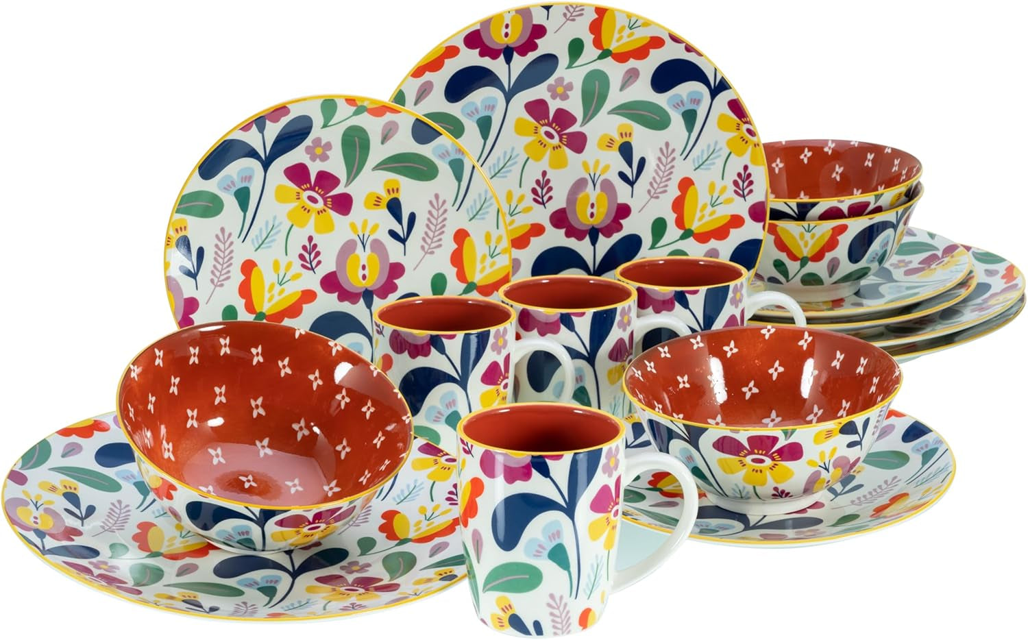 CreaTable, 17407, Folklore-serien, 16-delt porcelænssæt til 4, Porcelænskombinationsservice, Tåler opvaskemaskine og mikroovn, Kvalitetsfremstilling