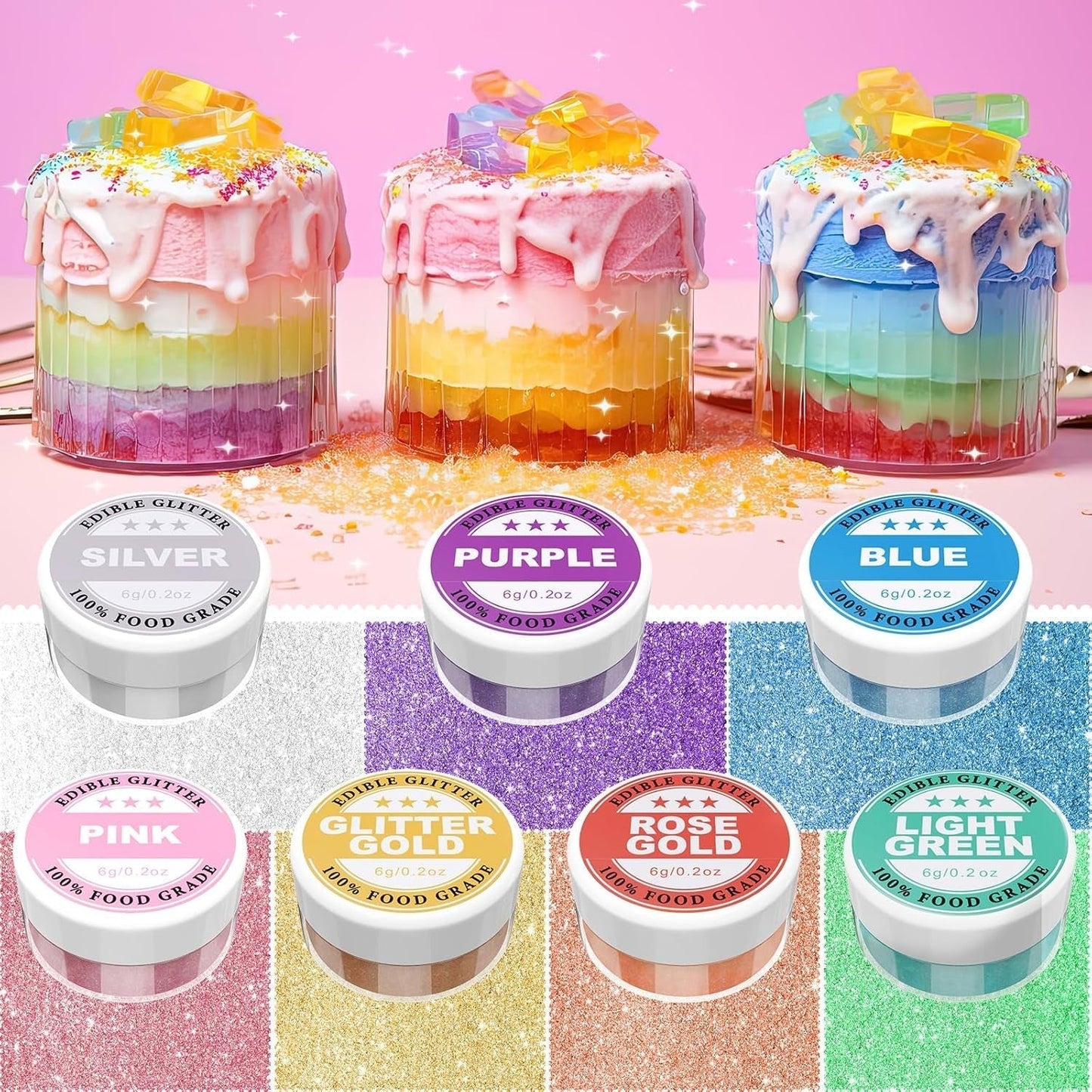 Spiselig glitter - 6G madfarvepulver til chokolade, jordbær, muffins, kager, fondant (guld)