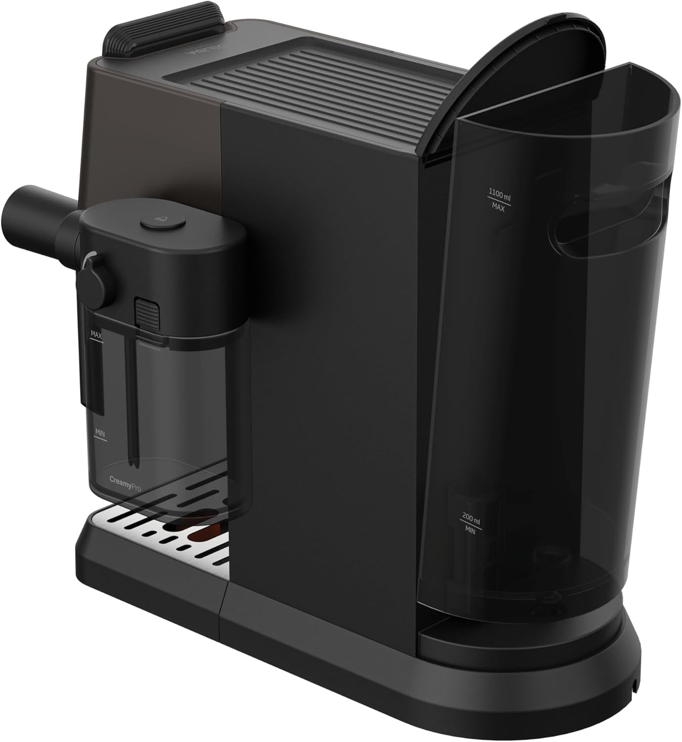 Portafilter espressomaskine GRUNDIG KSM 5330 med integreret mælkebeholder, effekt 1628 W, pumpetryk 15 bar, dobbelt mundstykke, farvetouchdisplay, BrewSense, CreamyPro, Mørk rustfrit stål/Sort
