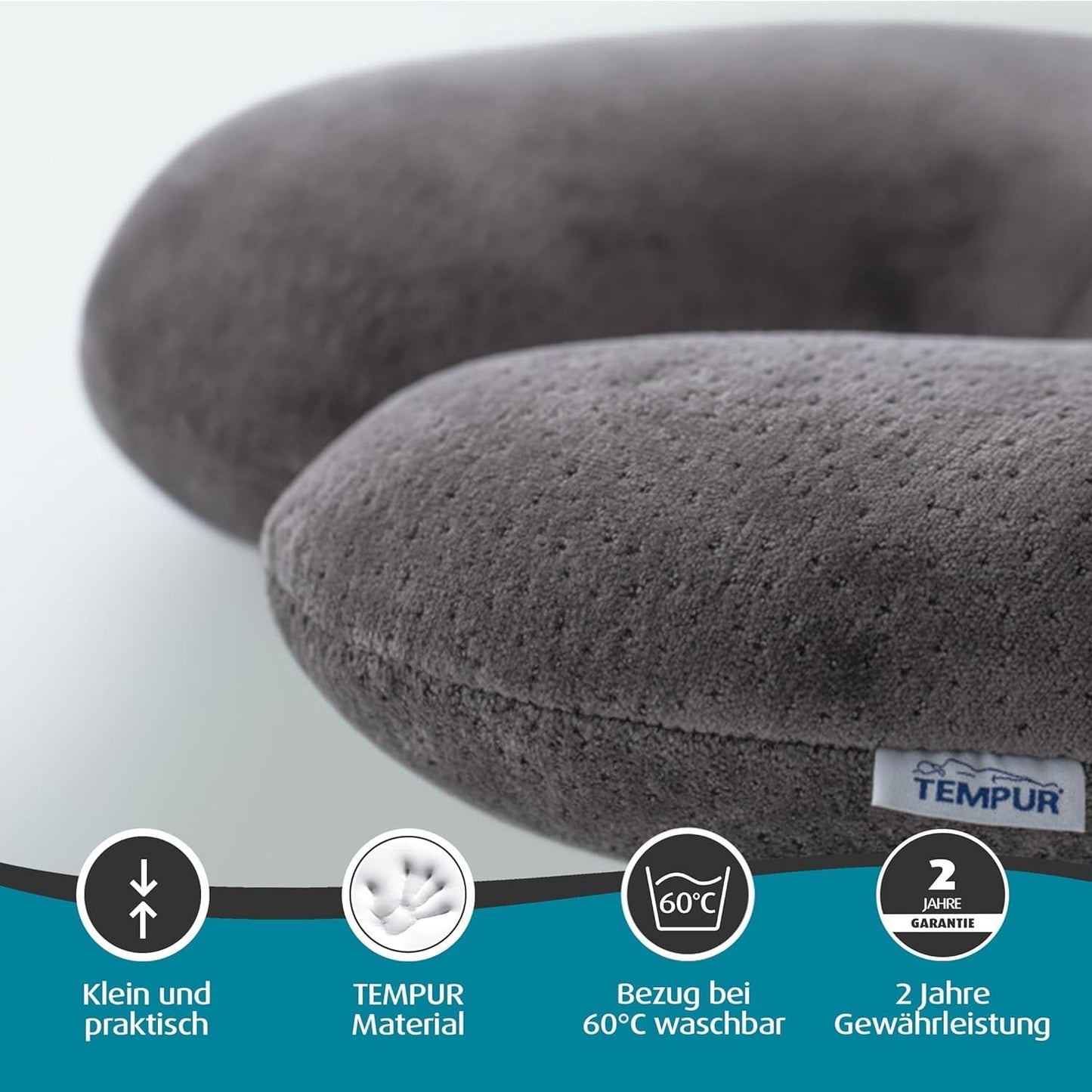 TEMPUR Transit rejsepude Komfortabel viskoelastisk nakkepude materiale Ideel til rejser med bus, tog, bil eller fly 30 x 28 x 8 cm